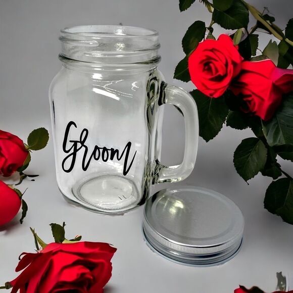 COPY - NWT Wool + Pepper Co. GROOM Glass Mason Jar Cup with Handle - Picture 2 of 3